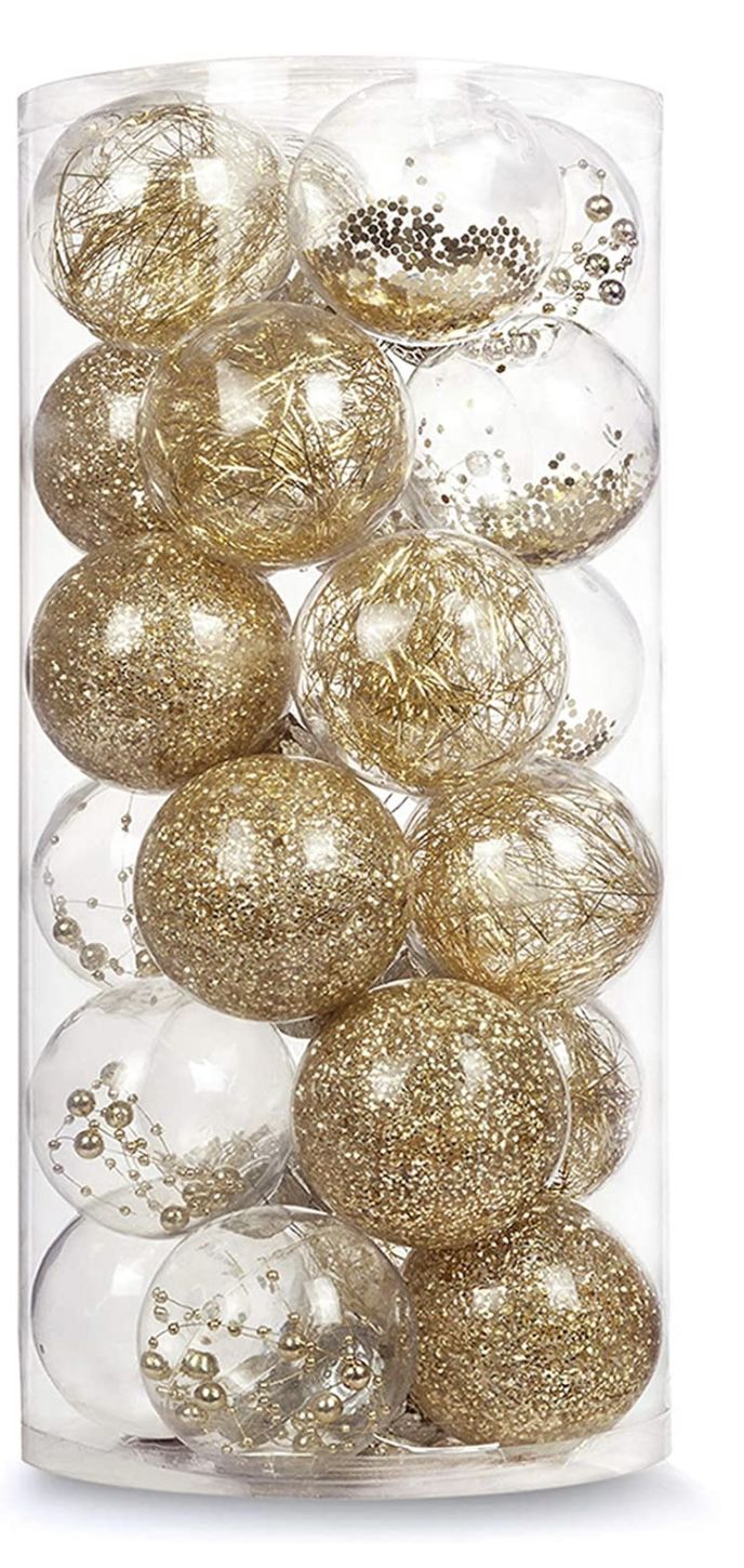  Brand New 24 PCs 70mm/2.76'' Shatterproof Clear Plastic Christmas Ball Ornaments Decorative Xmas Balls Baubles Set with Stuffed Delicate Decoration (