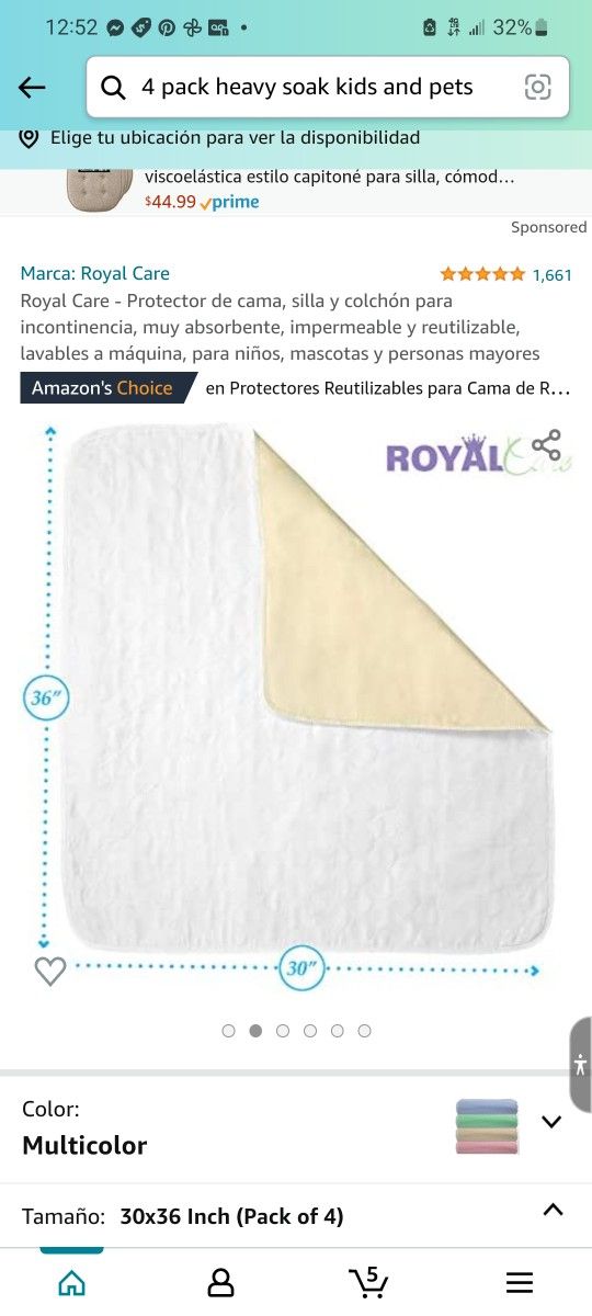 Royal Care Incontinence Bed, Chair and Mattress Pad - Highly Absorbent, Waterproof and Reusable - Machine Washable - for Kids, Pets and Seniors