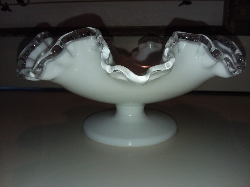 Beautiful Fenton Milk Glass Pedestal Bowl
