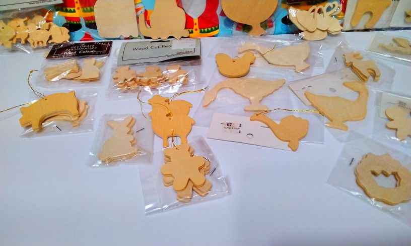 Vintage Wooden Cutouts, Taiwan & USA Made Christmas Ornaments & Various Animals. All of these Are New.