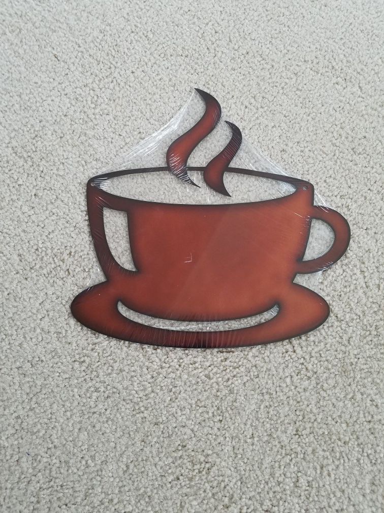 Steaming cup of coffee tea steel metal sign