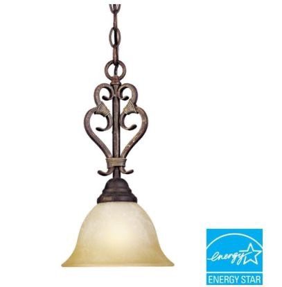 World Imports Olympus Tradition 1-Light Crackled Bronze Silver Mini Pendant Tea-Stained Glass Shade