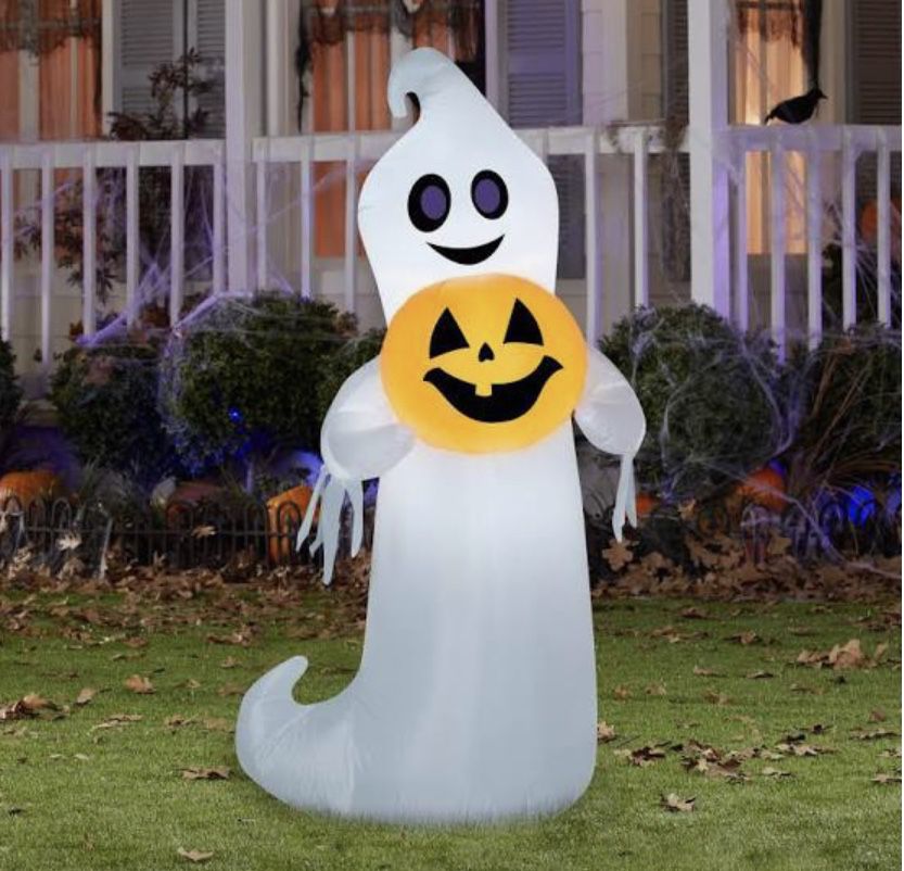 5ft Halloween Inflatable Ghost Holding Smiling Pumpkin Jack O Lantern 
