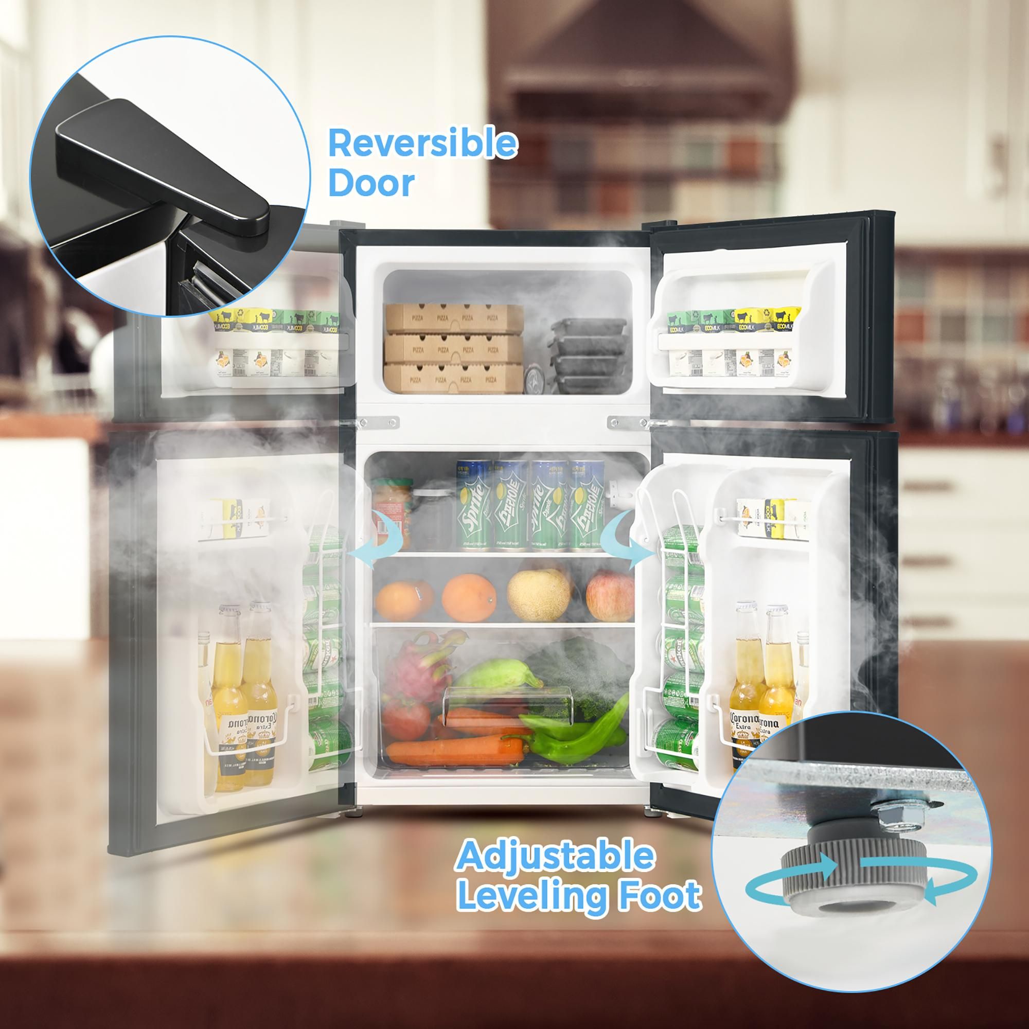 Costway 3.3 CU.FT. Compact Refrigerator w/ Freezer 2 Reversible Door Mini Fridge