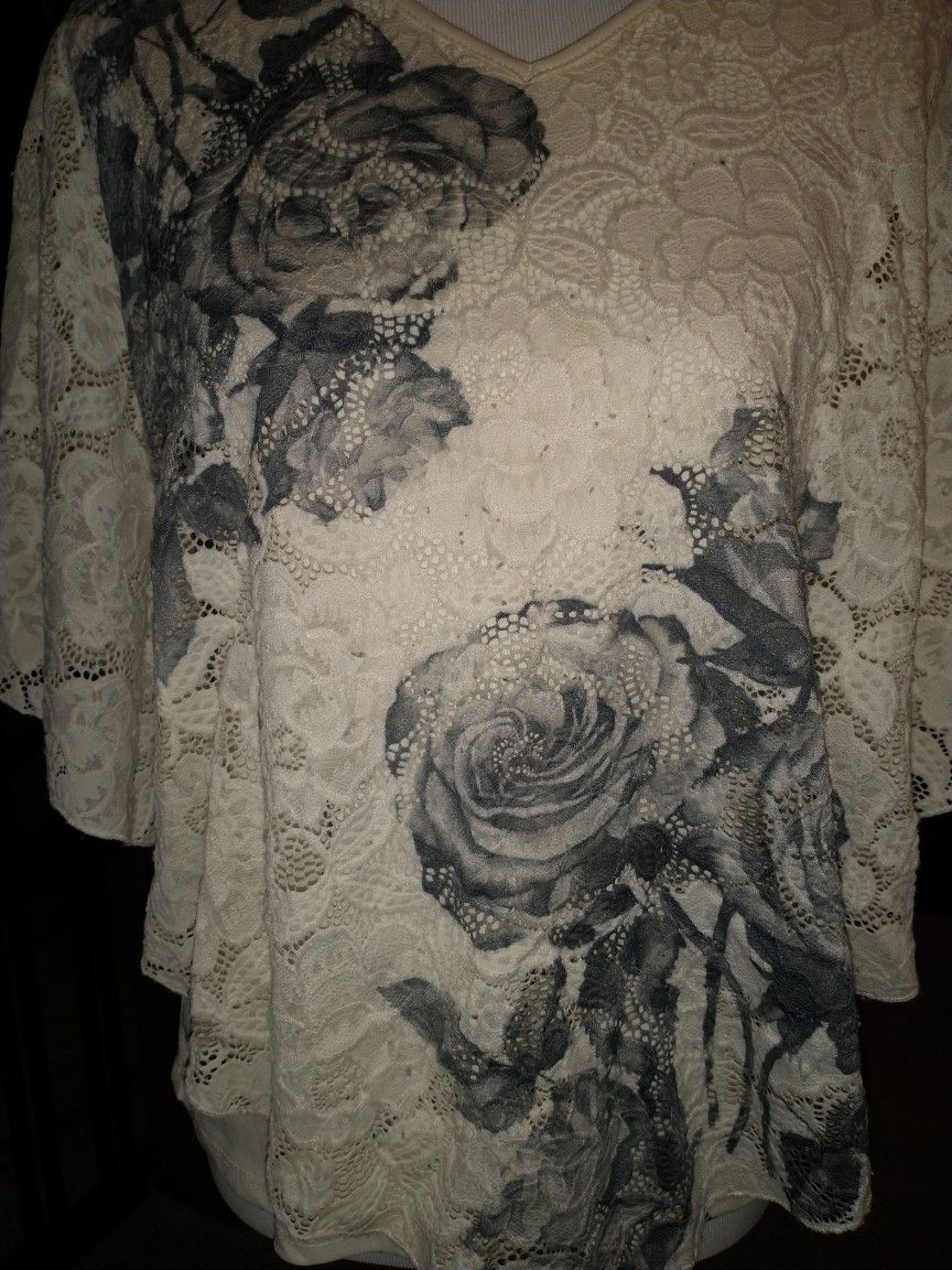 Brittany Black Roses And Lace Poncho Style Blouse