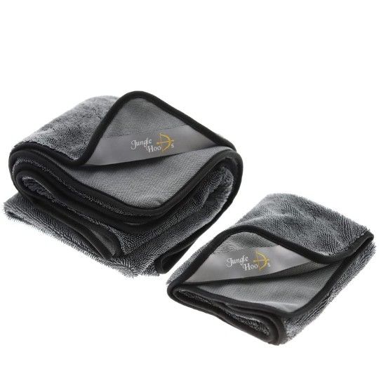 Premium Big-Size 600GSM Microfiber Super Absorbent Hand Pocket Drying Towel Convenient Handling Car Wash Rag (Gray, 2 in 1 Pack) (31.5 x