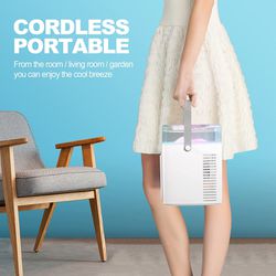 Portable Air Conditioner Fan, Personal Evaporative Air Cooler with Humidifier, Chargeable Desk Fan with 6 Ice Crystal Boxes for Home, Office and Bedro Thumbnail
