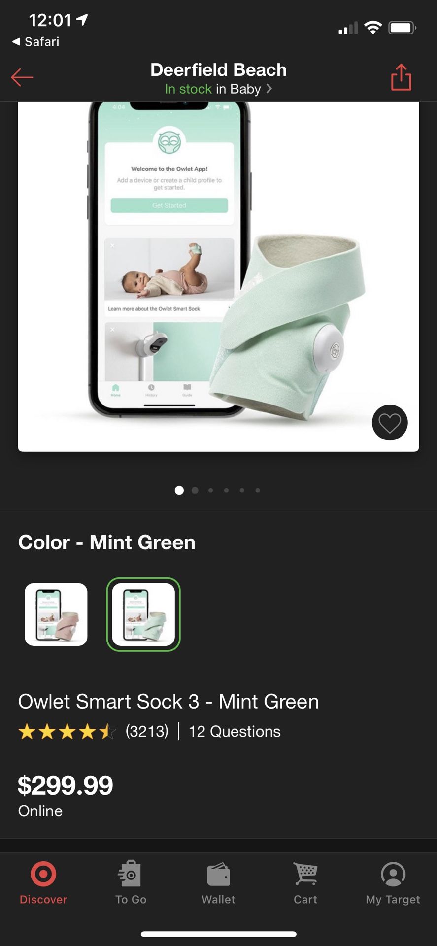 Owlet Smart Sock 3 Wearable Baby Monitor in Mint