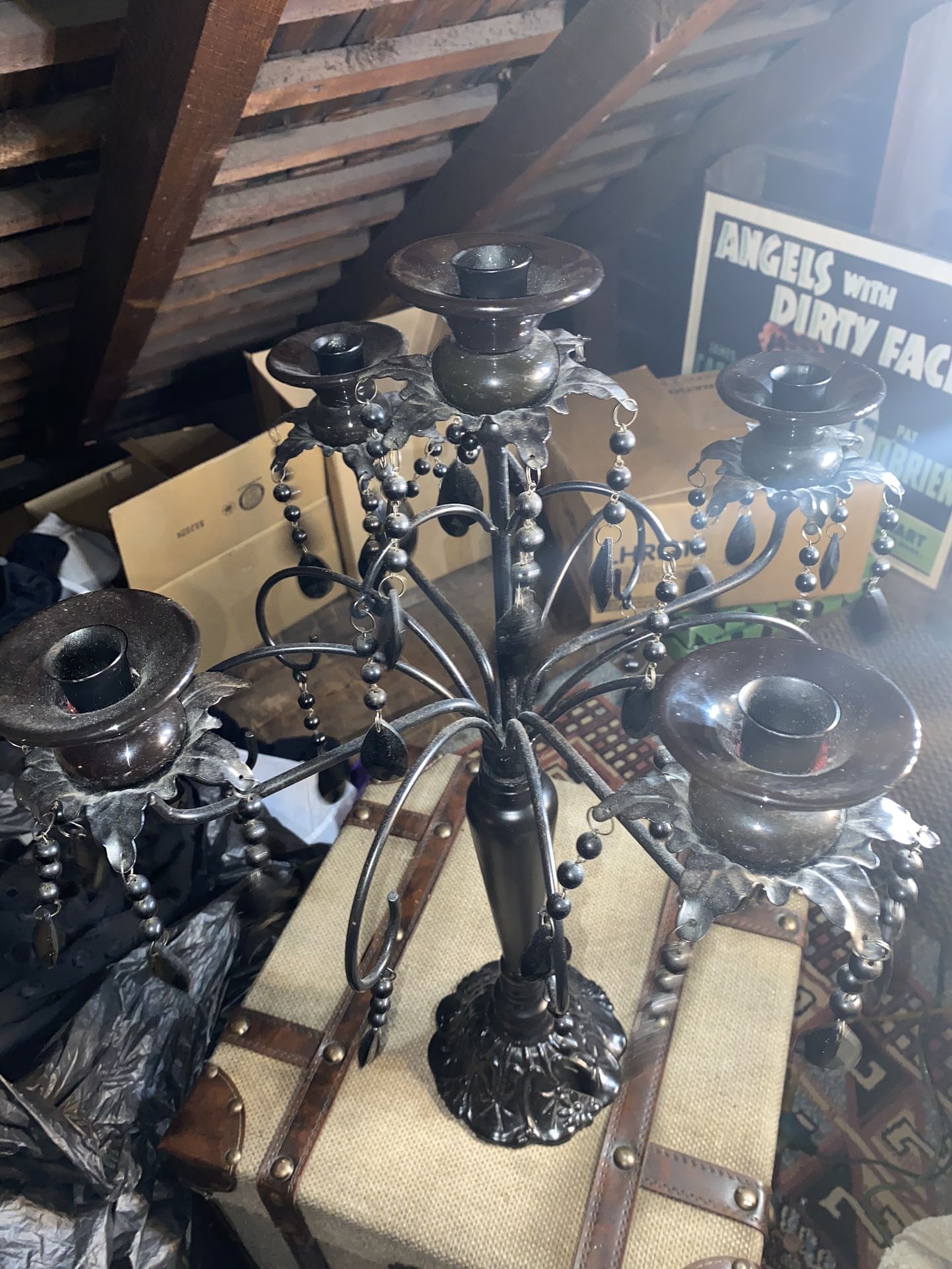 Black Metal in porcelain candelabra