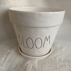 Rae Dunn BLOOM Large Ceramic Flower Pot Has drainage at bottom  No cracks, chips or defects on exterior Small hairline crack on inside bottom of pot - Thumbnail
