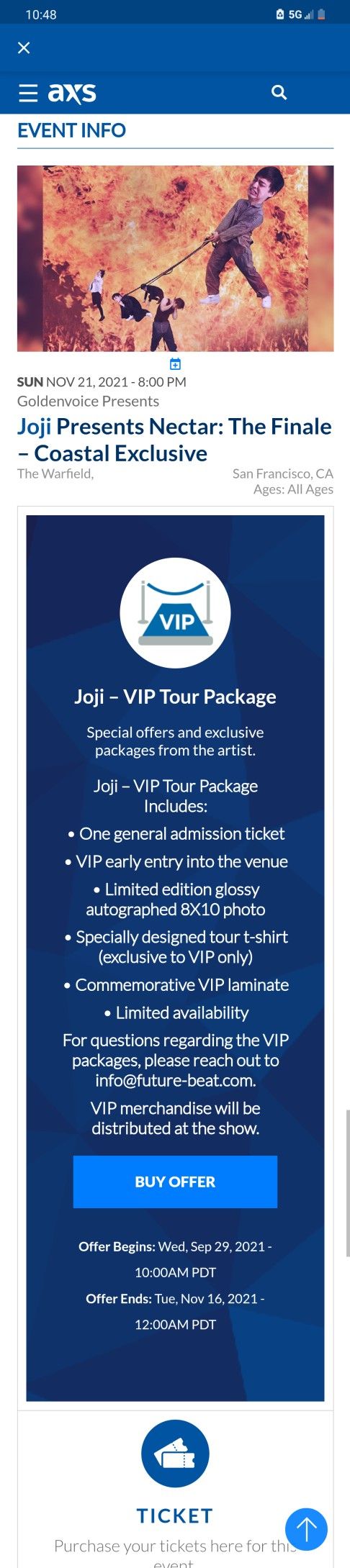 Pair of Sold Out Joji VIP Tickets (SF)