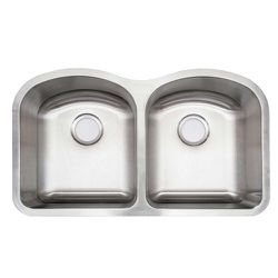 Glacier Bay Undermount Stainless Steel 32 in. Double Bowl Kitchen Sink with Drain, Strainer and Grid  - #75100- OS Thumbnail