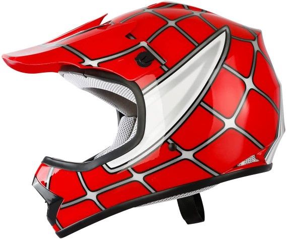 TCMT DOT Motorcycle Helmet for Kids Red Spider Net with Goggles & Gloves for Atv Mx Motocross Offroad Street Dirt Bike YouthÂ