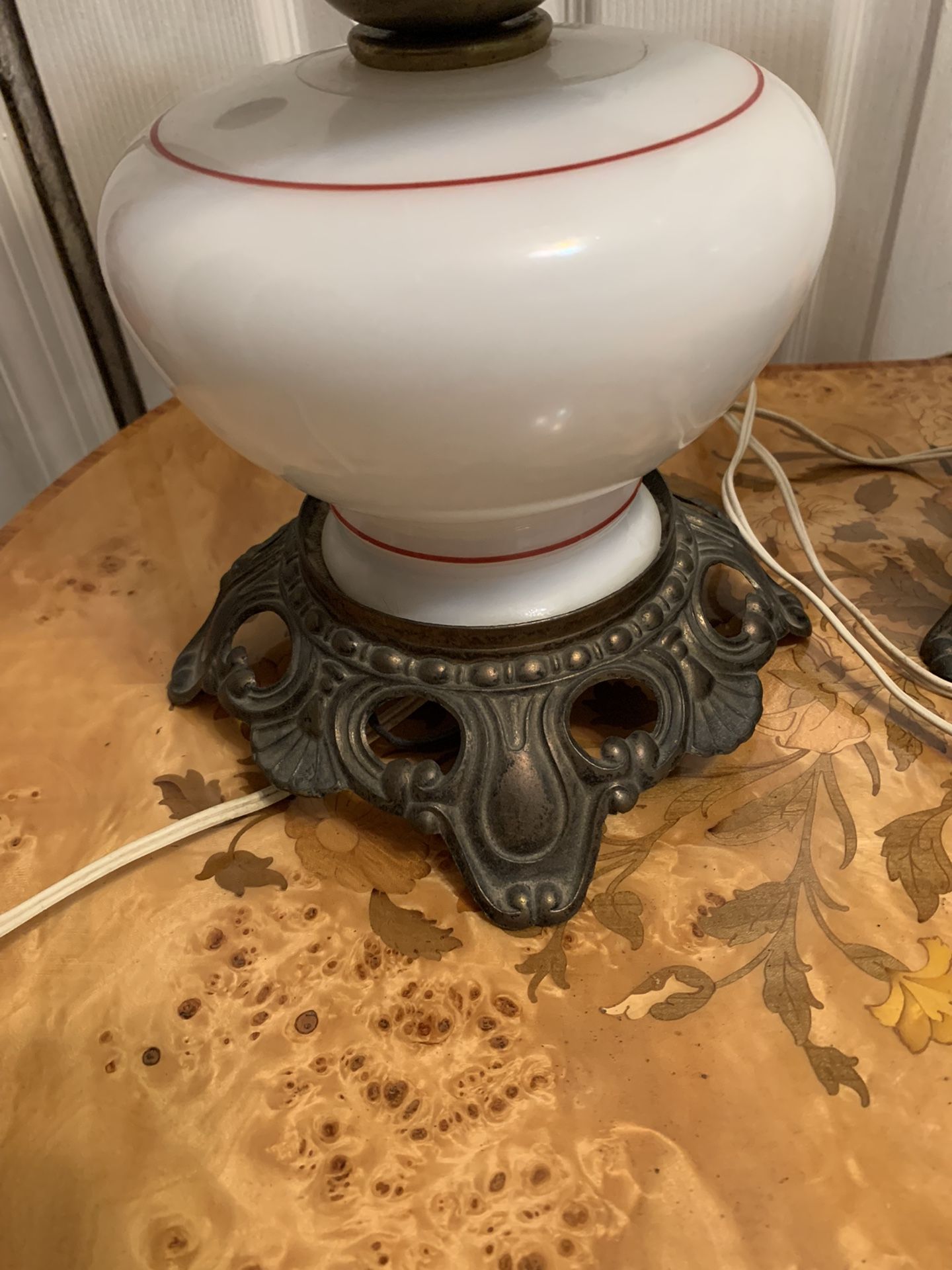 Vintage Set Of 2 Hurricane Lamp Roses Design With 3 Way Electric Lighting