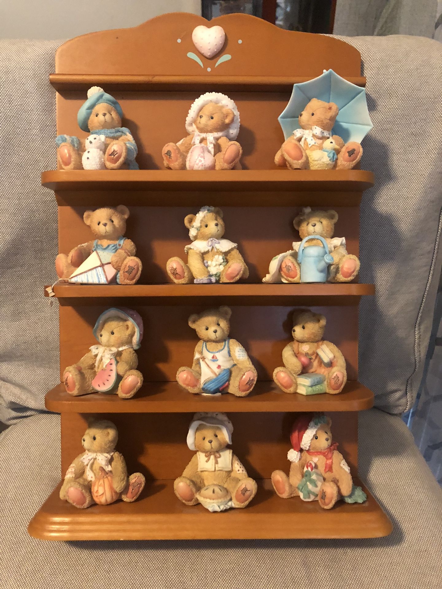1993 Enesco Cherished Teddies 12 monthly bears with Display shelf