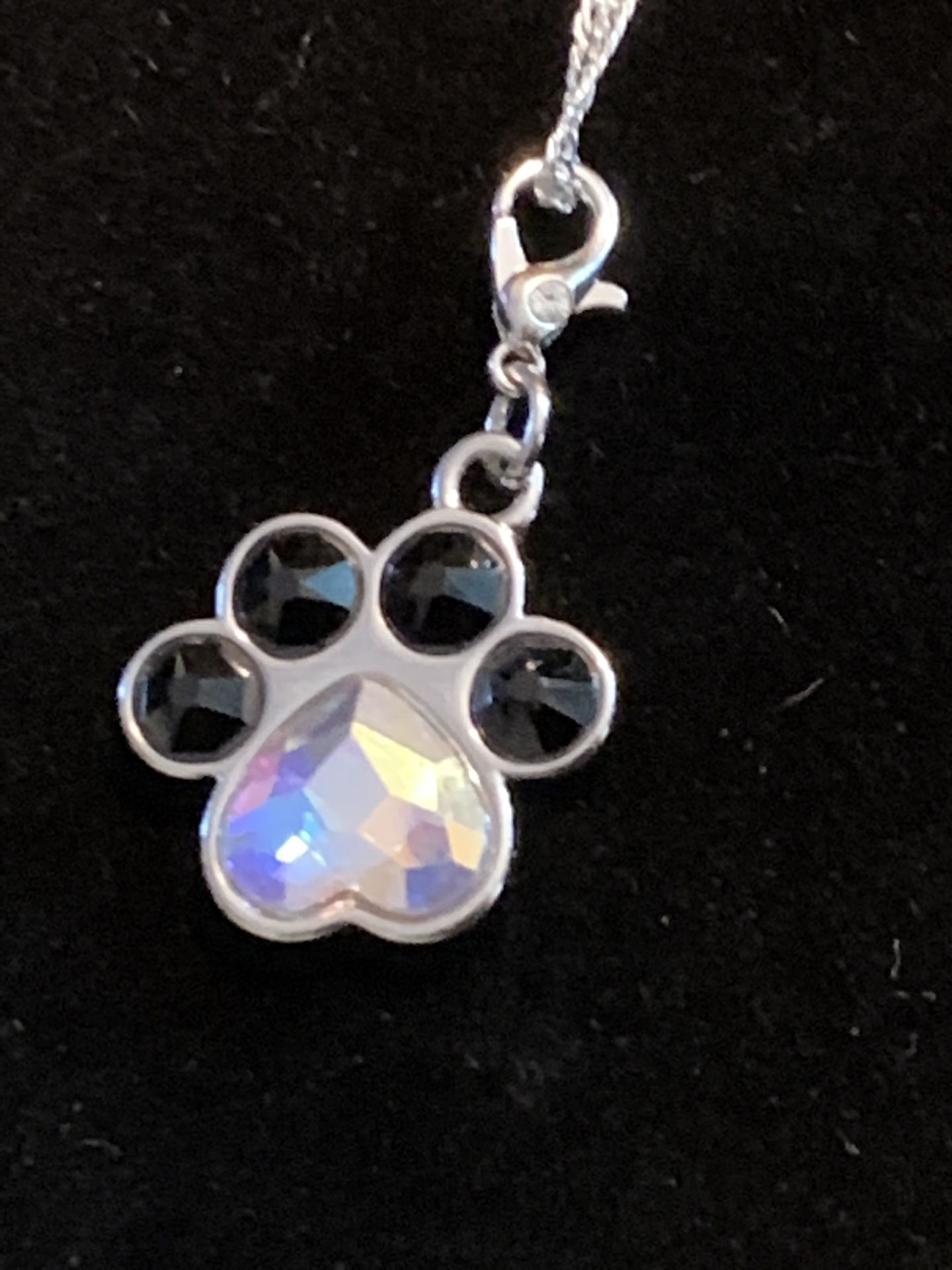 Beautiful Stamped .925 Silver Chain With Genuine Swarovski Crystal Heart Paw Print Pendant