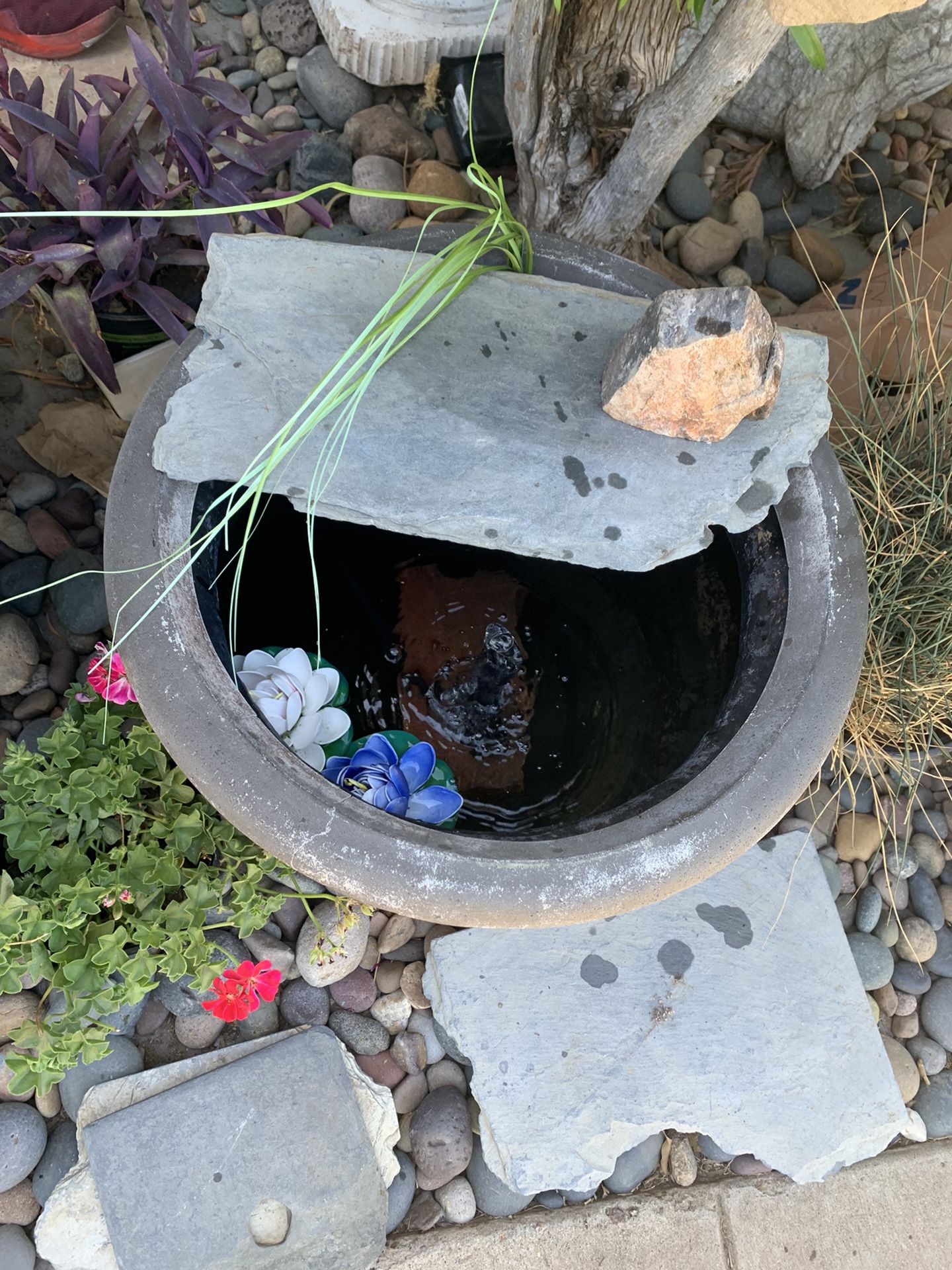 Large Rustic-Modern Patio Water Fountain