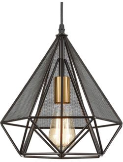 Loft Geometric Metal Cage Pendant Lights Diamond Shape Hanging Light for Kitchen Island Brass Socket Thumbnail