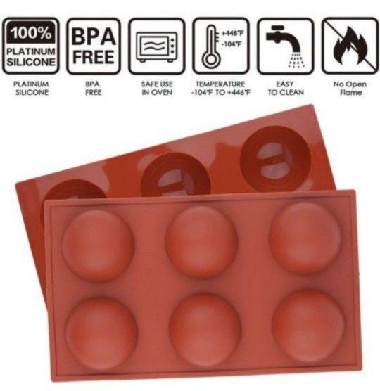 Kulmeo Silicone Sphere Molds 2.5 Inch Semi Sphere Silicone Mold For Chocolate Bombs 6 Holes Silicone Molds 2 Pack Red.
New/ unused