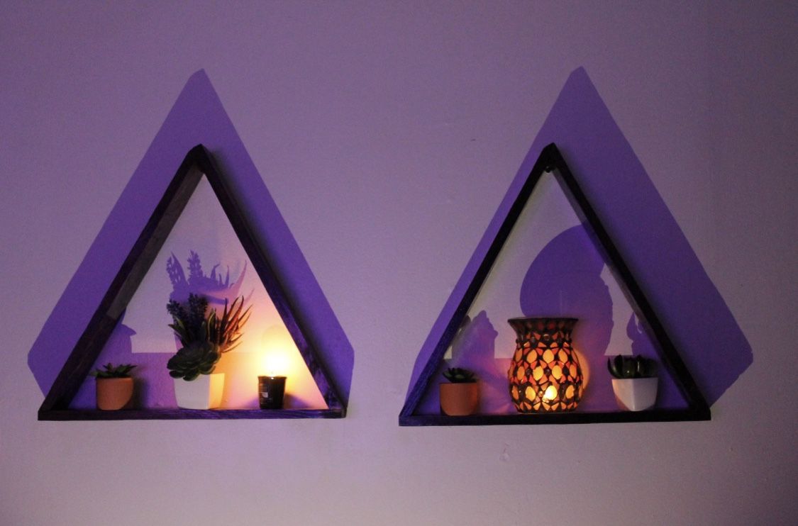two floating triangle shelves