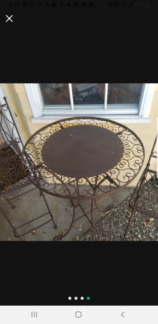 Wrought Iron Bistro Pub Table and Chairs