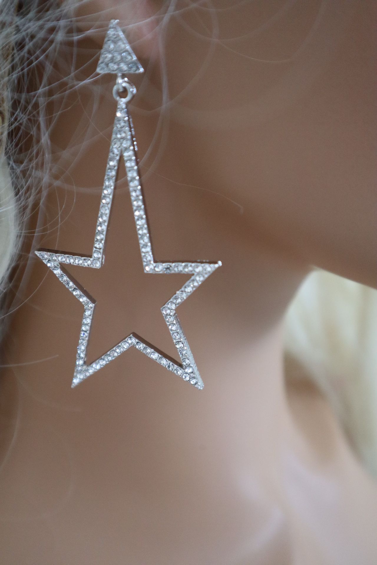 Silver Big Crystal Rick Star Earrings