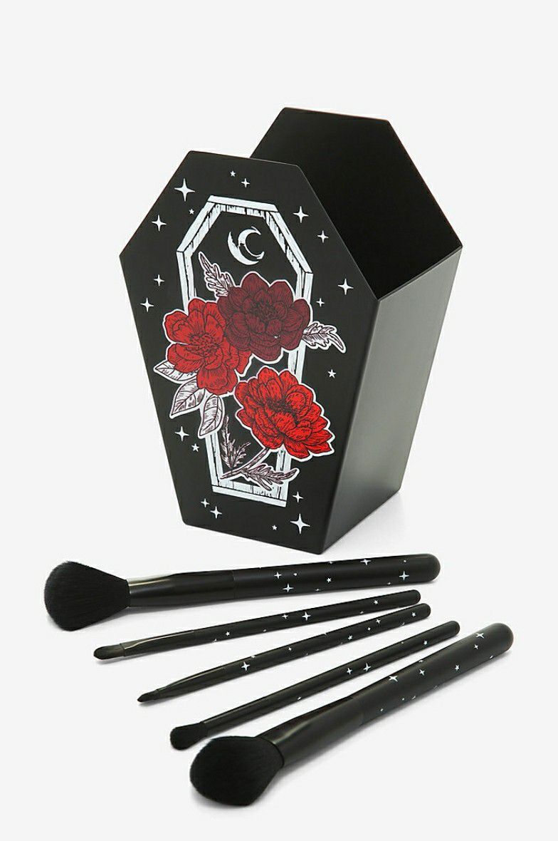 Floral Coffin Makeup Brush Set & HolderNEW 5 brushes & 1 Holder 