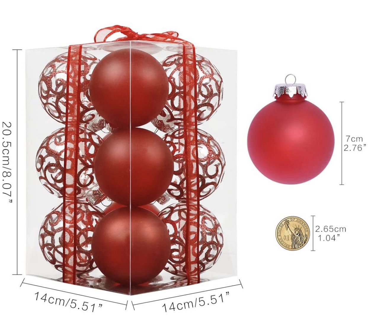 Brand New In Box Super Holiday 12ct Christmas Ball Ornaments, 2.76" Hand Painted Shatterproof Christmas Balls with Auspicious Cloud Pattern, Perfect H
