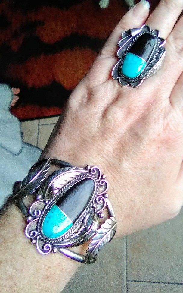 Vintage Sterling Silver Bracelet & Ring Set
