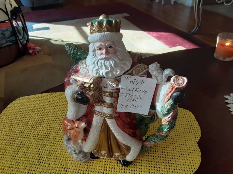 VINTAGE Fitz And Floyd Santa Tea Pot 1995