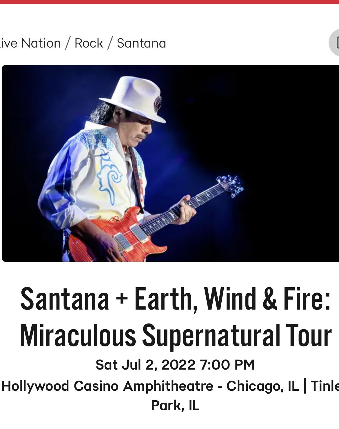 Santana And Earth Wind N Fire Concert  2Tickets 