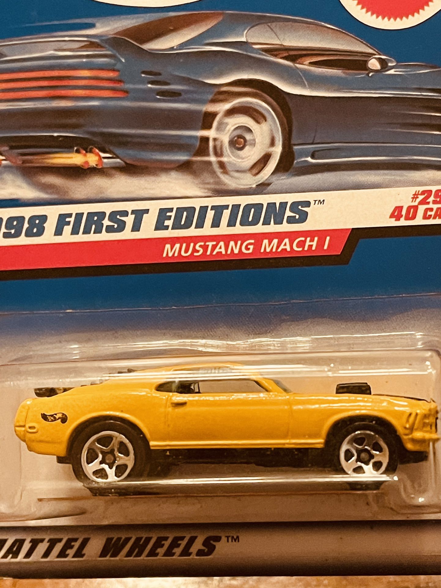 1998 Hot Wheels #670 First Edition 29/40 MUSTANG MACH 1 Yellow Variant w5 Spoke