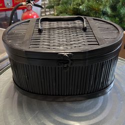 Black Bamboo Wicker Basket With Latch Lid Thumbnail
