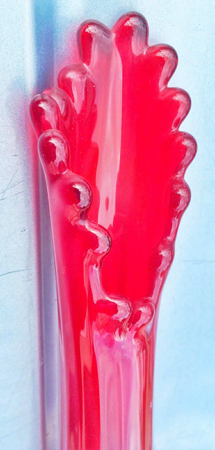 Mid Century Modern Art Glass Shwung Vase In Ruby Red 14" H
