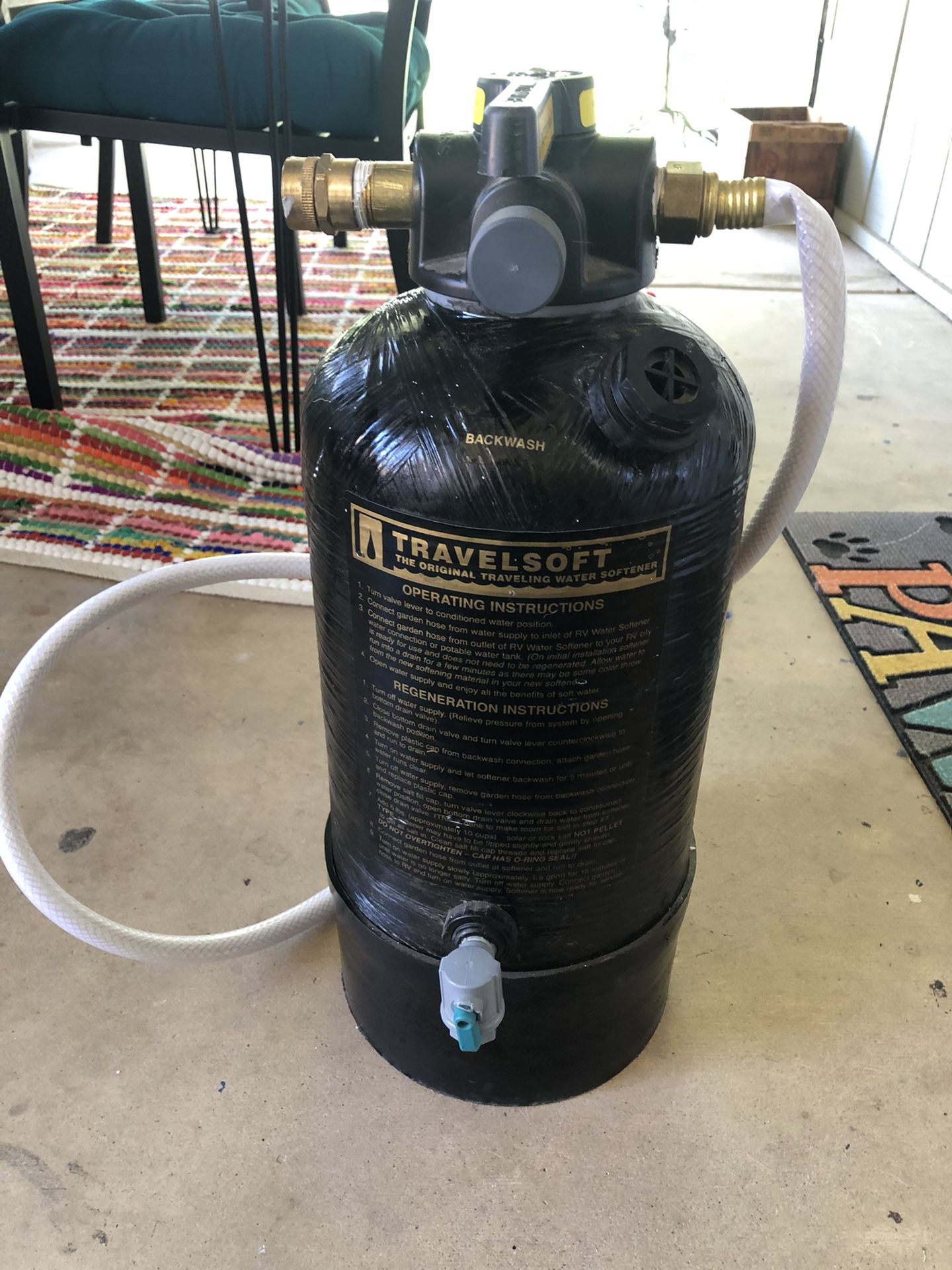 Travelsoft portable water softener for camping washing vehicles hot