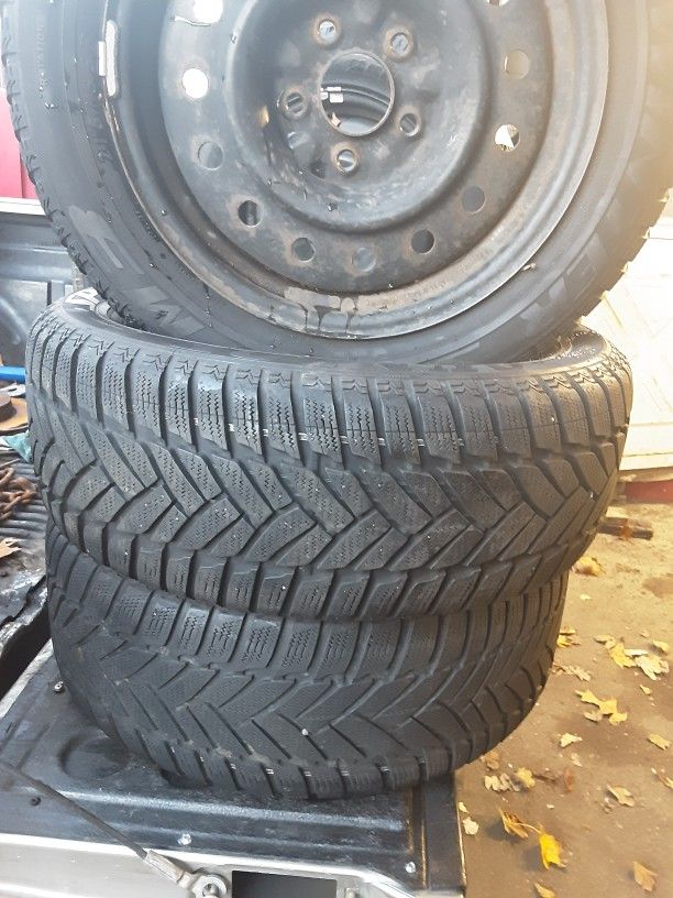2 Snow Tires 215/55/16 On 5x114.3 Steel Wheels
