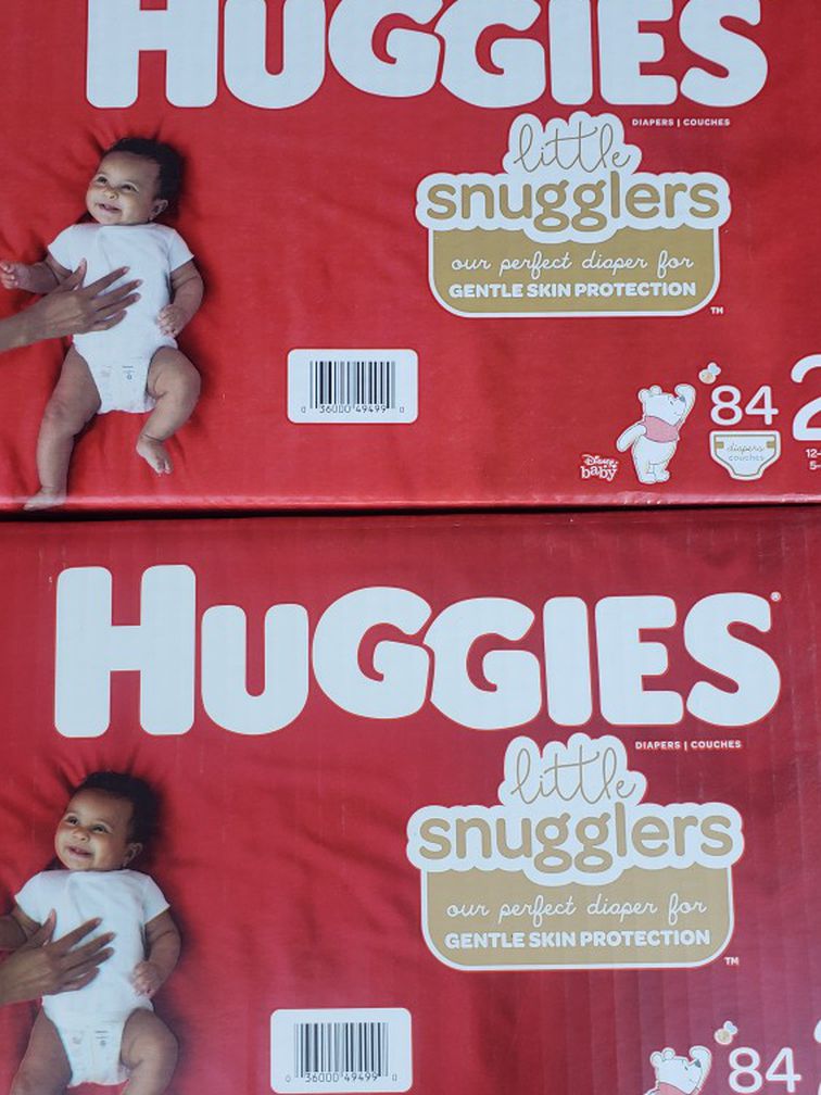 2 HUGGIES LITTLE SNUGGLERS DIAPER SIZE 2 (84CT per box). NEW. NEVER BEEN OPENED. PICK UP IN RIVERBANK