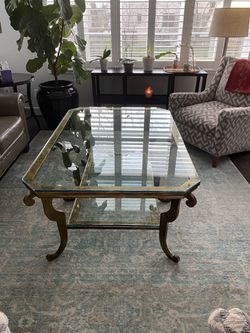 Large Glass and Gold Gilt Metal Cocktail Table By La Barge  Thumbnail