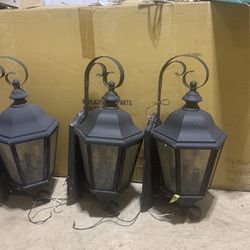 3 Beautiful Outdoor heavy duty old lights with 3 new LED candle bulbs each Thumbnail