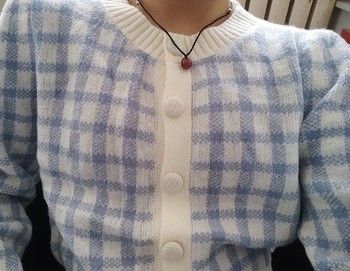 Homemade Plaid White Short Knit Cardigan Sweater