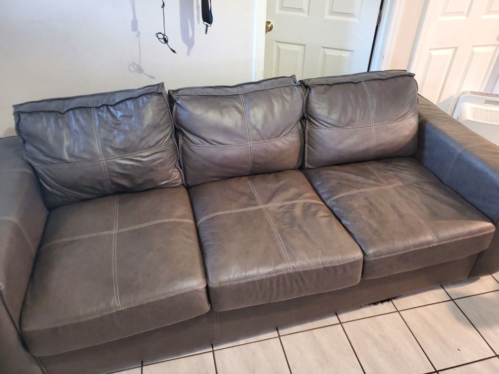 Dark Grey Leather Sofa With Matching Love Couch 