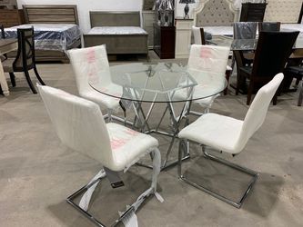 $40 Down Payment🛍 Finance🛍 Madanere White-Chrome 5-Piece Dining Room Set Thumbnail