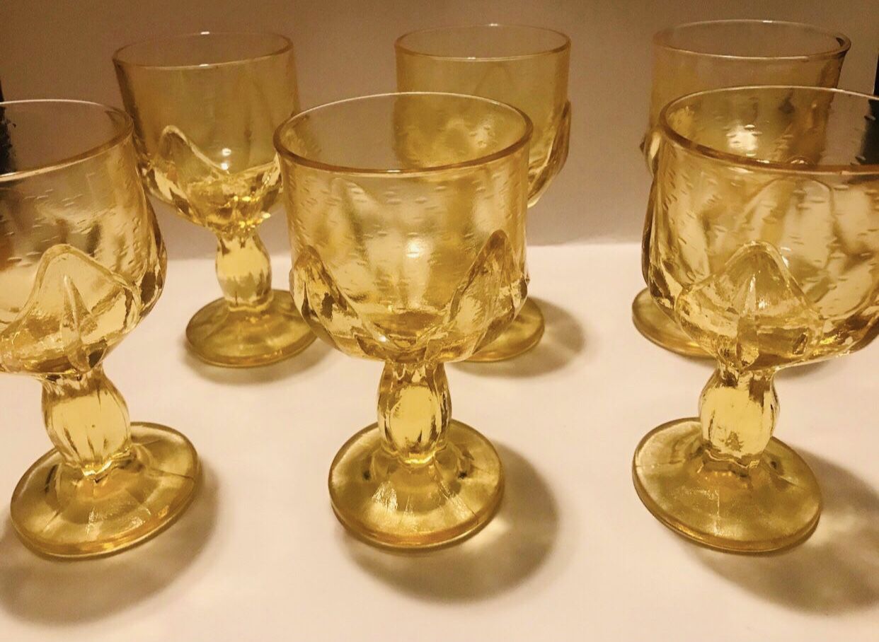 Set Of 6 Vintage Glass Goblets 