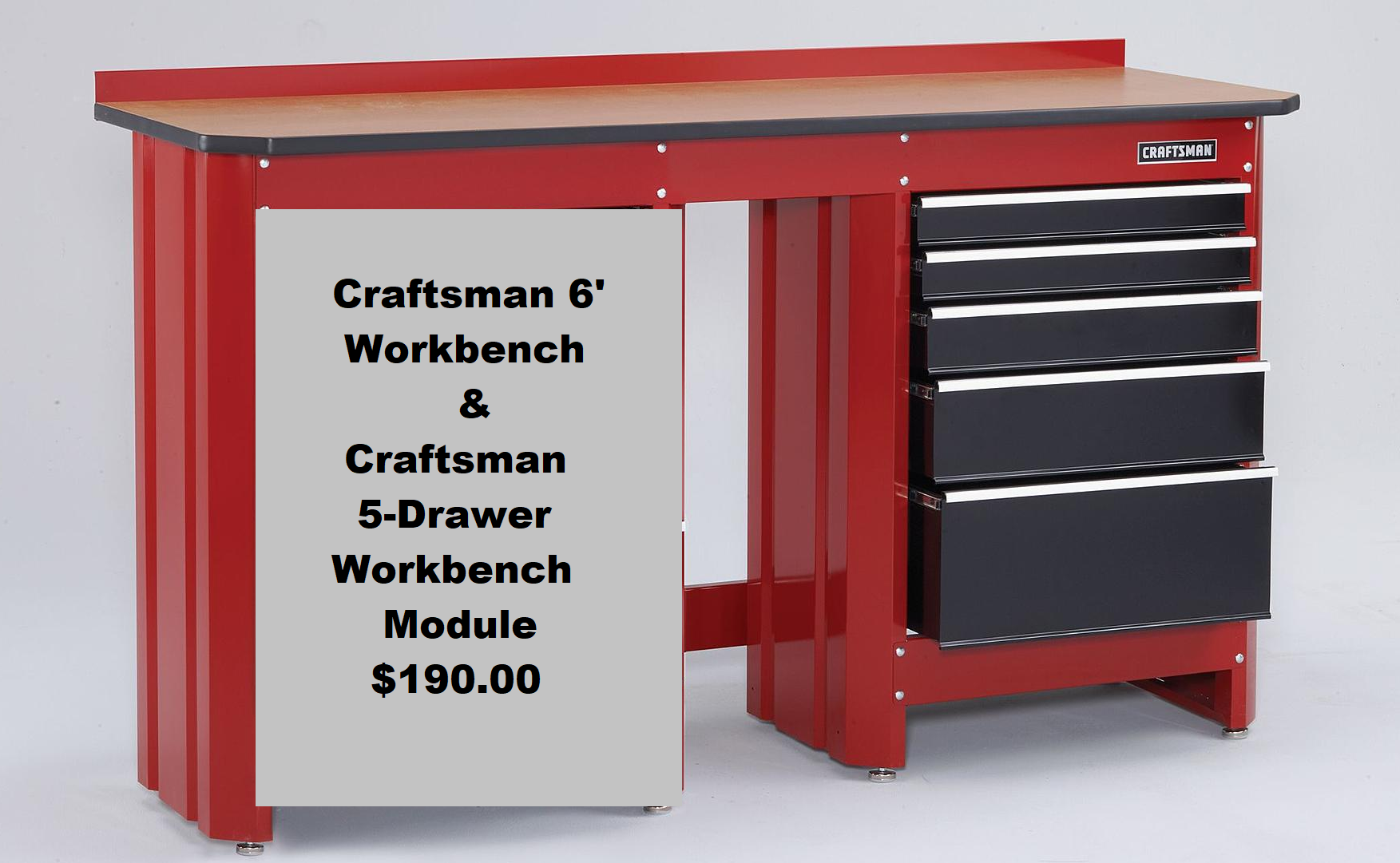 NEW Craftsman 6' Workbench & Craftsman 5-Drawer Workbench Module For ...