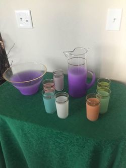 Nine Piece Blendo Frosted Pitcher & Bowl In Lavender 7 Tall Glasses In Colors  Thumbnail