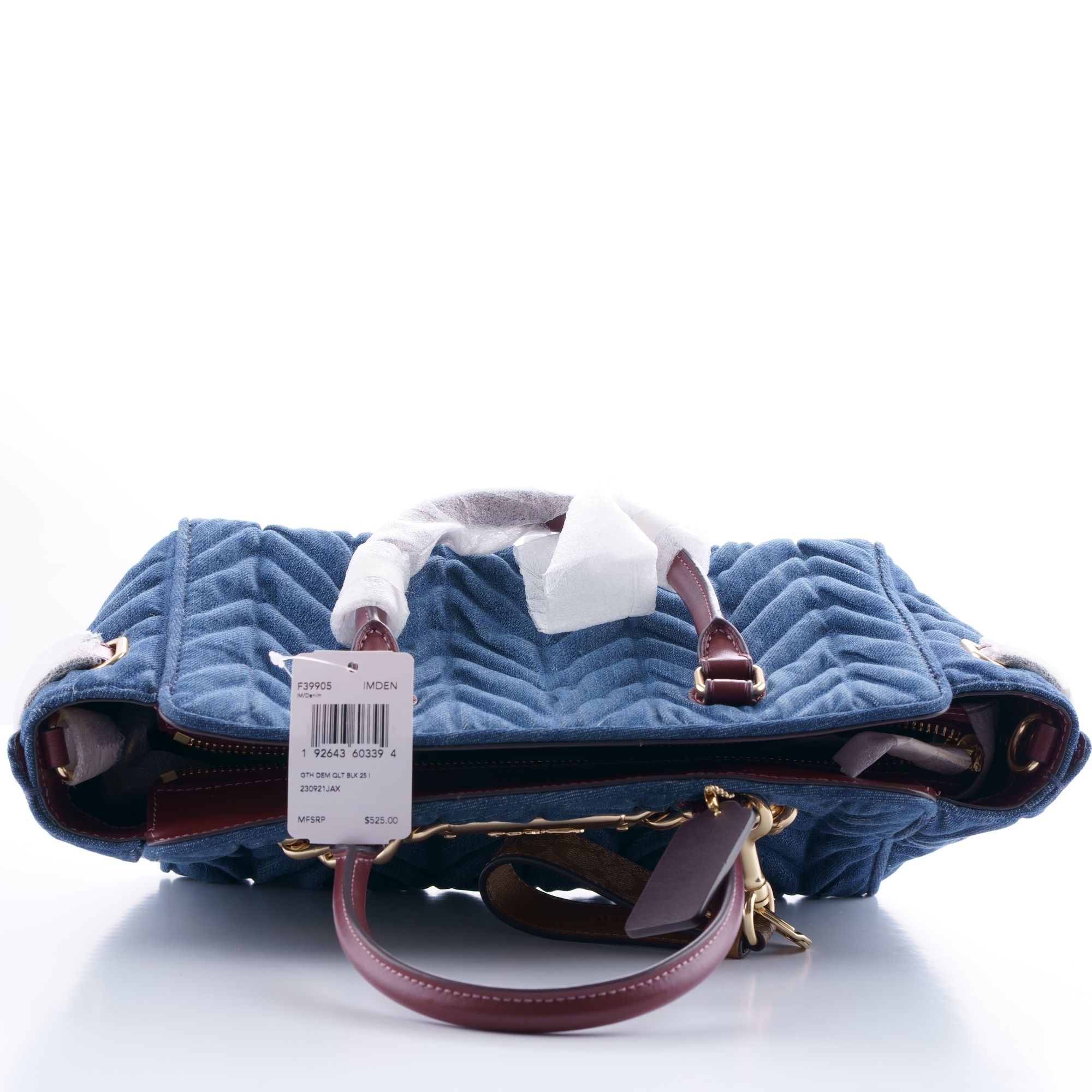 Coach Denim Quilted Blake Carryall 25 Denim Satchel
