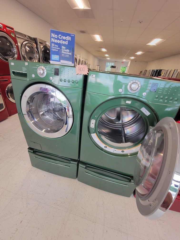 Lg Front Load Washer And Electric Dryer Set With Pedestal Used In Good Condition With 90day's Warranty 
