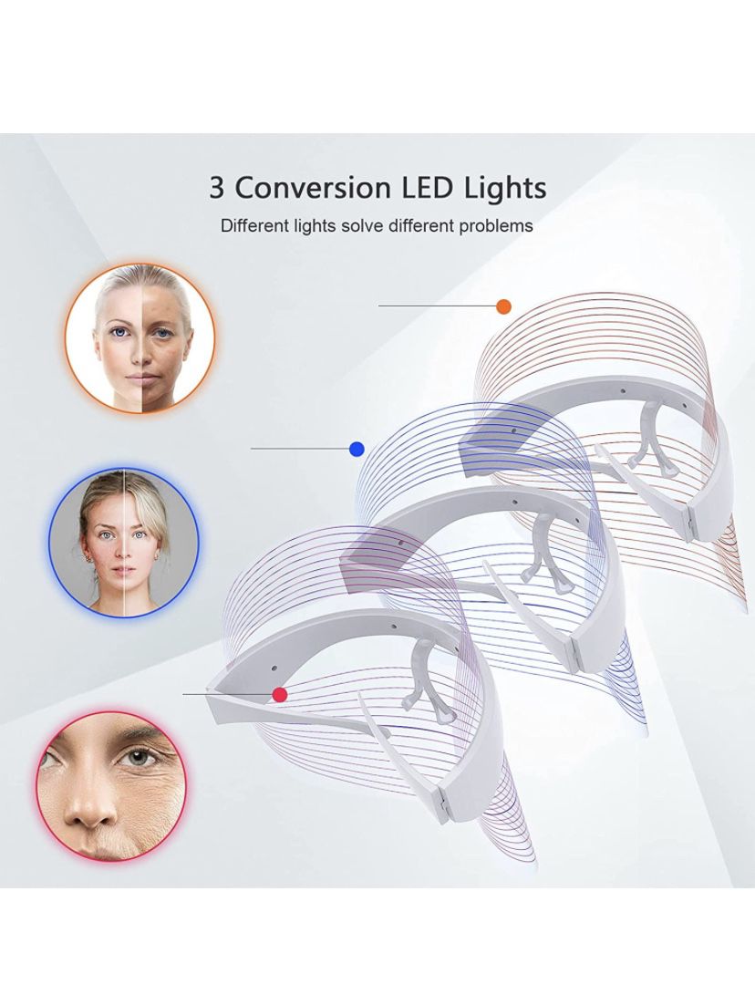 Led Face Mask Light Therapy, 3 Colors Light Therapy Facial Photon Beauty Device for Facial Rejuvenation, Anti-Aging