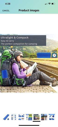 Camping Sleeping Pad Mat, Ultralight Sleeping Pads for Backpacking, Hiking Air Mattress - Extra Long, Lightweight, Inflatable & Compact Camp Sleep Mat Thumbnail