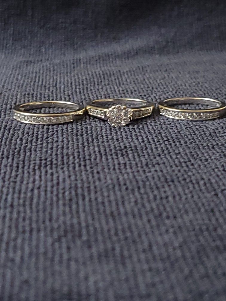 Beautiful Wedding Ring Set-3 Pieces 14k White Gold